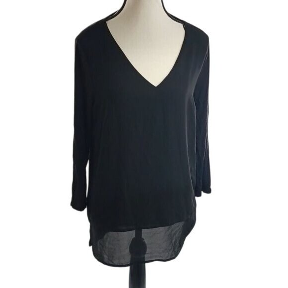 Michael Kors Blouse Black V Neck Stretch Asymmetrical Womens Size Medium - Picture 1 of 7